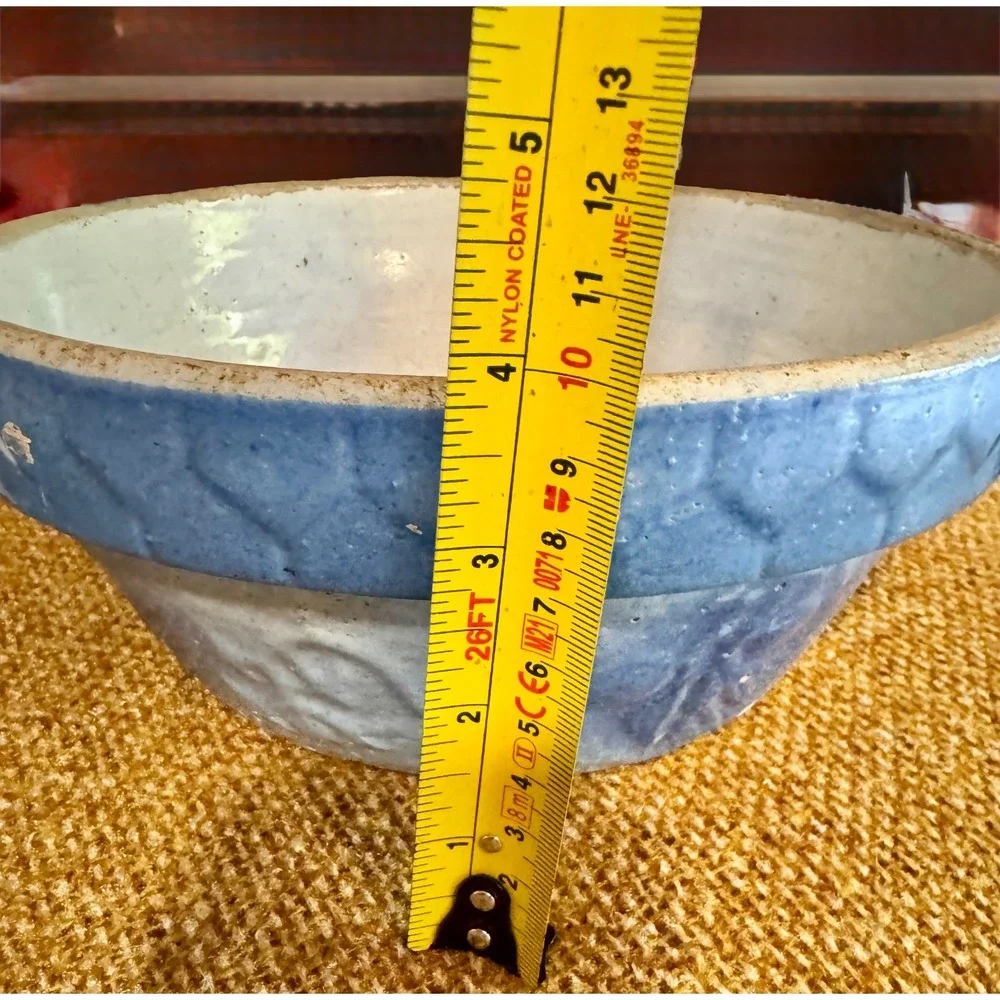 Primitive 1800's Salt‎ Glazed Farmhouse Mixing Bowl/Batter Bowl 9